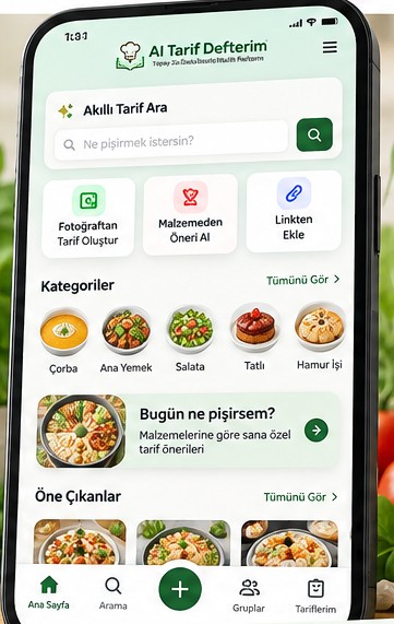 AI Tarif Defterim uygulamasını temsil eden konsept telefon görseli